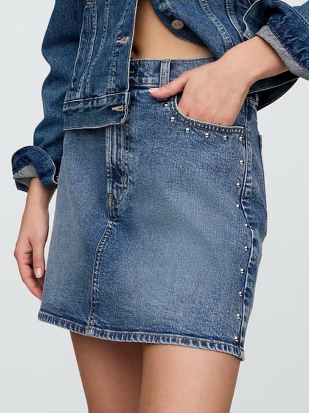 New GAP Studded Denim Mini Skirt High Rise blue denim